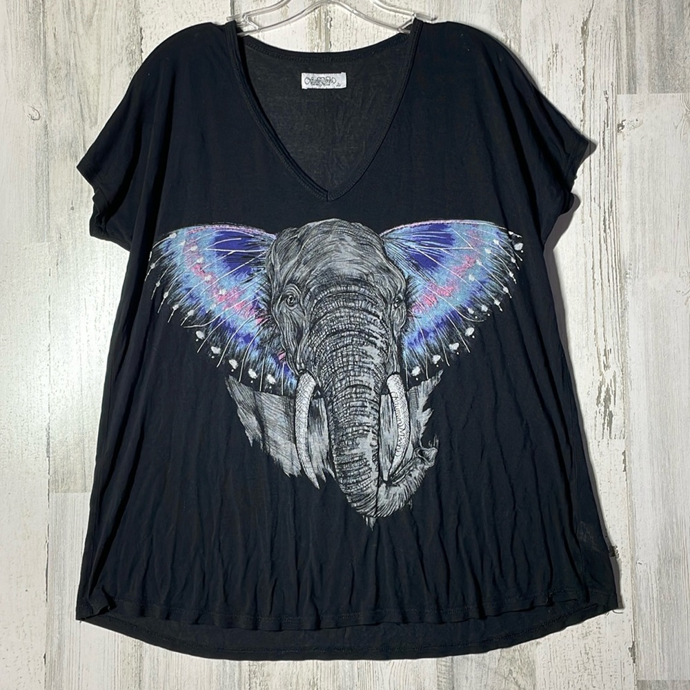 Lauren Moshi top Size S elephant black blue purple awesome 100 modal fabric EUC